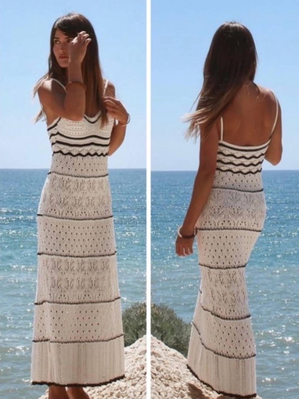 Zara Cream Crochet Knit Maxi Dress - Picture 6 of 9